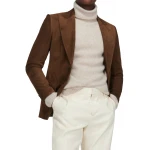 Peak Lapel Brown Suede Leather Blazer