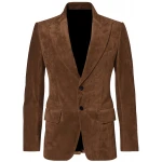Peak Lapel Brown Suede Leather Blazer