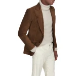 Peak Lapel Brown Suede Leather Blazer
