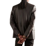 Peak Lapels Brown Leather Blazer