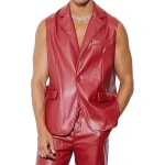 Sleeveless Red Leather Blazer
