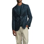 Stitched Trims Navy Blue Suede Leather Blazer
