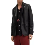 Three Button Black Leather Blazer
