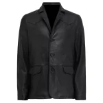 Three Button Black Leather Blazer