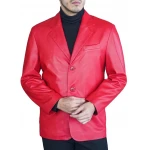 Three Button Red Leather Blazer