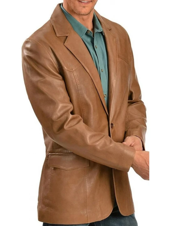 Two Button Camel Leather Blazer
