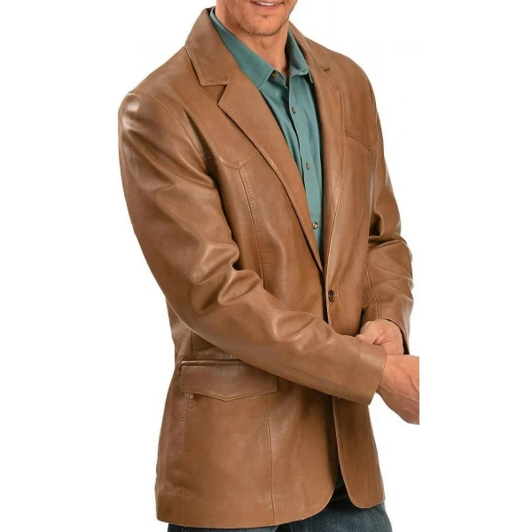 Two Button Camel Leather Blazer