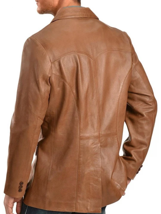 Two Button Camel Leather Blazer