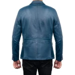 Two Button Navy Blue Leather Blazer