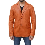 Two Button Orange Leather Blazer