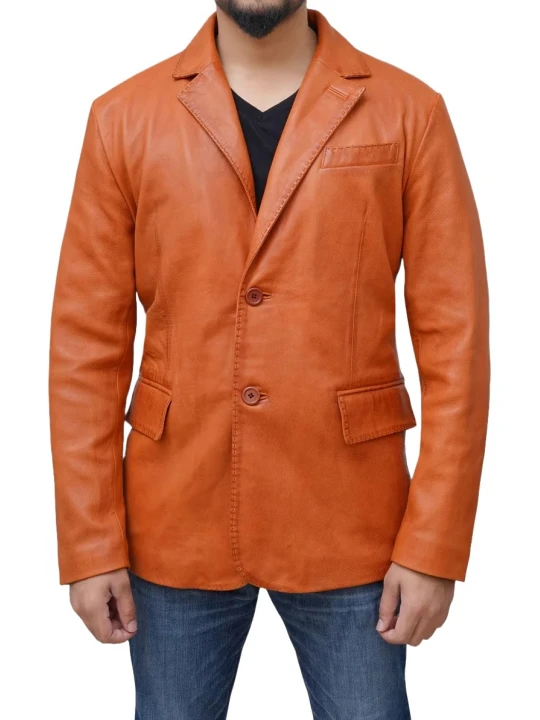 Two Button Orange Leather Blazer