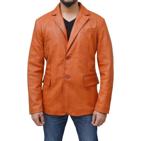 Two Button Orange Leather Blazer