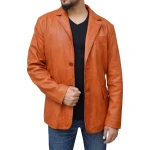 Two Button Orange Leather Blazer