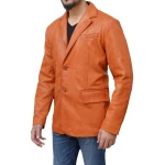 Two Button Orange Leather Blazer