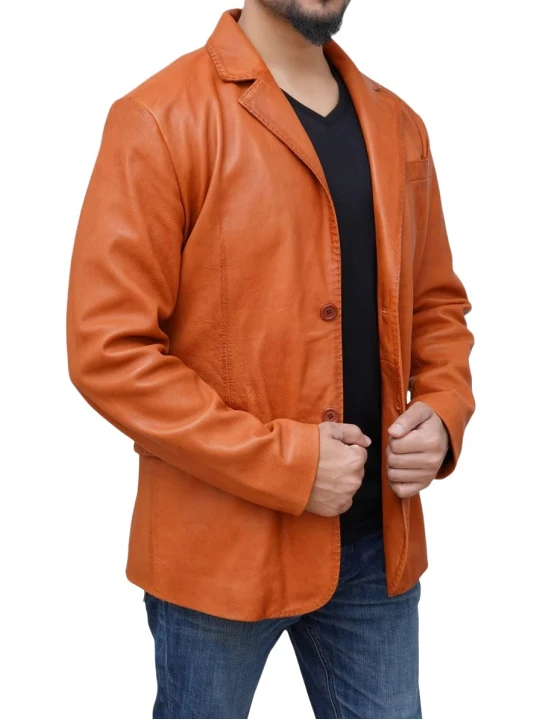 Two Button Orange Leather Blazer