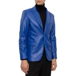 Two Button Royal Blue Leather Blazer
