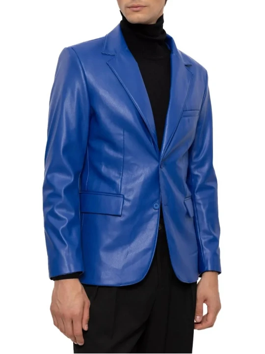 Two Button Royal Blue Leather Blazer