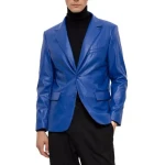 Two Button Royal Blue Leather Blazer