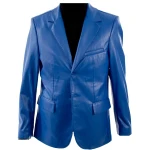 Two Button Royal Blue Leather Blazer