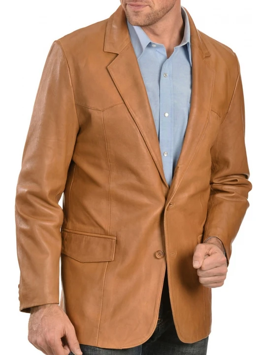 Two Button Tan Leather Blazer