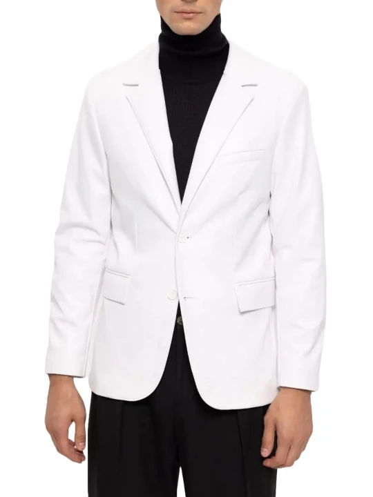 Two Button White Leather Blazer