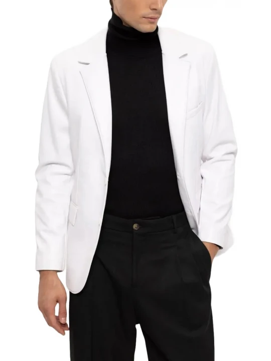 Two Button White Leather Blazer