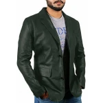 Two Buttons Green Leather Blazer