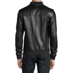 Baseball Collar Black Leather Bomber Jacket