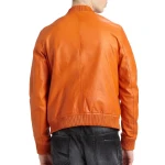 Baseball Collar Orange Leather Bomber Jacket