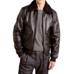 Black Leather Aviator Bomber Jacket