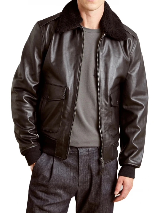 Black Leather Aviator Bomber Jacket