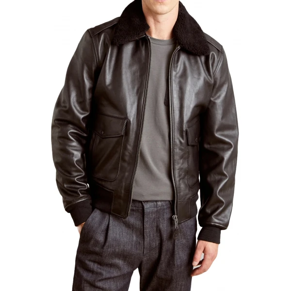 Black Leather Aviator Bomber Jacket