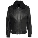 Black Leather Aviator Bomber Jacket