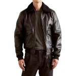 Black Leather Aviator Bomber Jacket