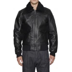 Black Leather Aviator Bomber Jacket