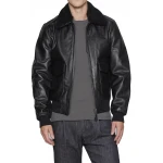 Black Leather Aviator Bomber Jacket