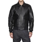 Black Leather Aviator Bomber Jacket