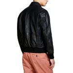 Black Leather Bomber Jacket With A Spread Collar