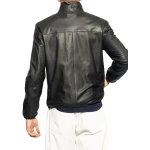 Black Leather Bomber Jacket With A Stand-Up Collar