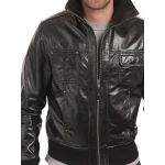 Black Leather Jacket Mens Motorcycle Bomber