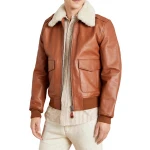Brown Leather Aviator Bomber Jacket