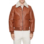 Brown Leather Aviator Bomber Jacket