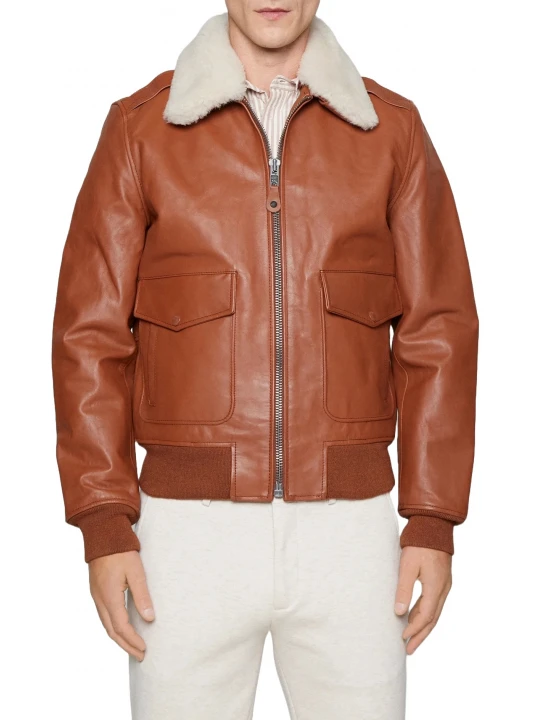 Brown Leather Aviator Bomber Jacket