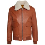 Brown Leather Aviator Bomber Jacket