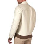 Contrast Rib Cream Leather Bomber Jacket