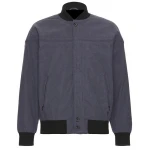 Contrast Rib Navy Blue Suede Leather Bomber Jacket