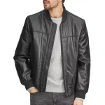 Front And Back Yoke Black Leather Bomber Jacket