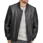 Front And Back Yoke Black Leather Bomber Jacket