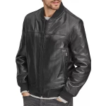Front And Back Yoke Black Leather Bomber Jacket