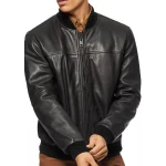 Front And Back Yoke Black Leather Bomber Jacket